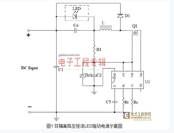 非隔离降压恒流LED驱动电源示意图