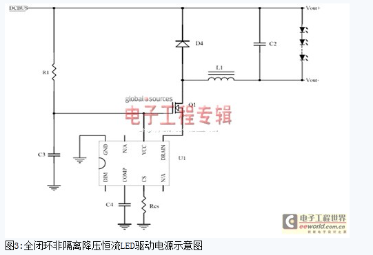 全闭环非隔离降压恒流LED驱动电源示意图