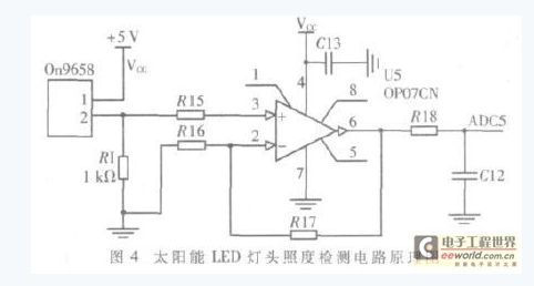 太阳能LED灯头照度检测电路原理图